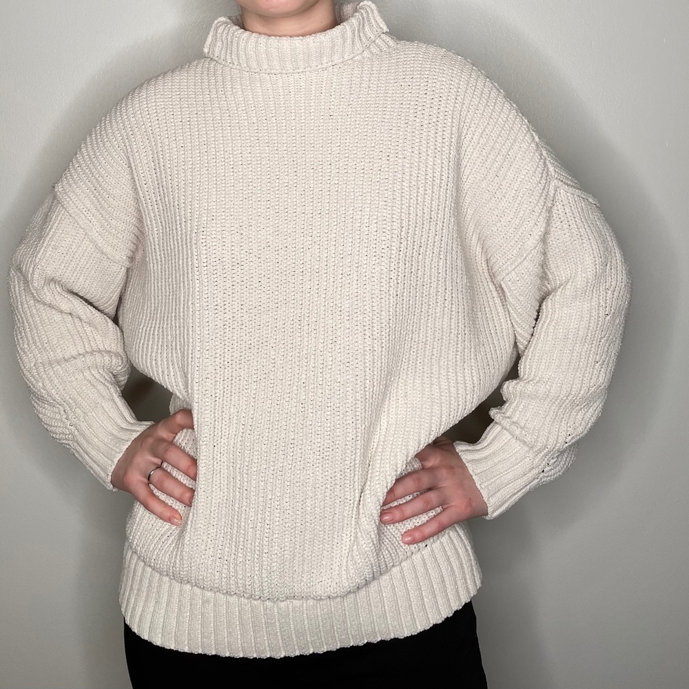 Aerie Women's CozyUp Ribbed Heather Beige Sweater, Xs